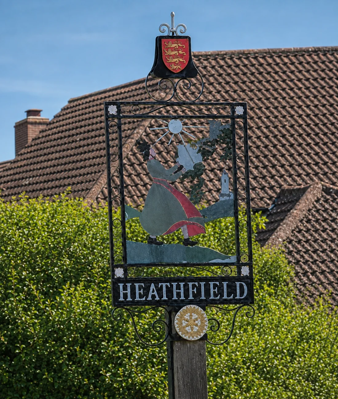 Heathfield town sign in Heathfield, East Sussex